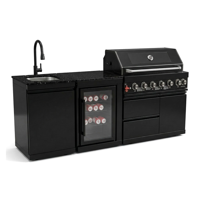 82" 6-Burner 85,000 BTU Gas Outdoor Kitchen Island Grill Stainless Steel Sink Wine Cooler