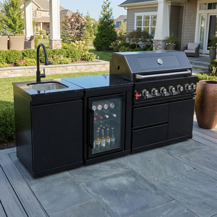 82" 6-Burner 85,000 BTU Gas Outdoor Kitchen Island Grill Stainless Steel Sink Wine Cooler