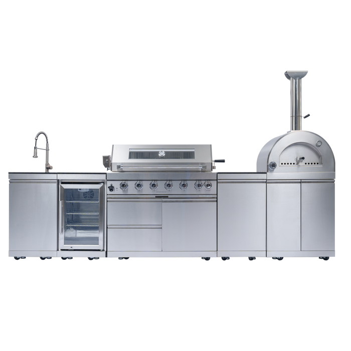 128" 120,000 BTU 6-Burner Outdoor Kitchen Island Grill with Pizza Oven