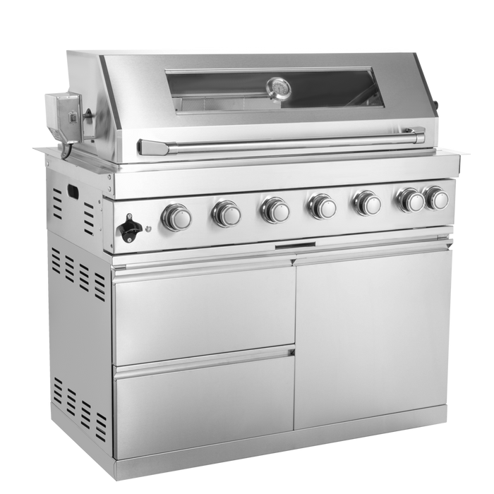 96" 6-Burner 85,000 BTU Deluxe Stainless Outdoor Kitchen Island Grill with Wine Cooler & Storage Cabinets