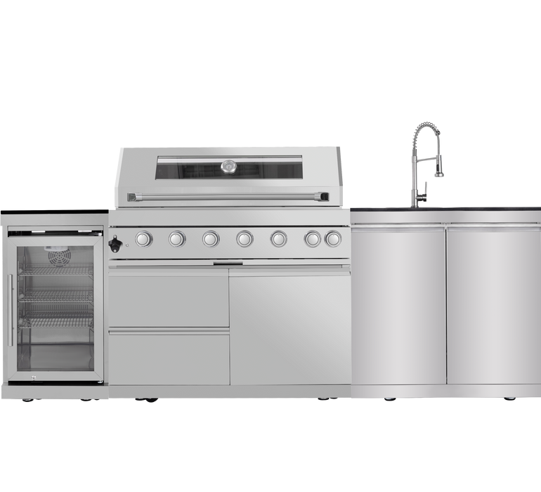 96" 6-Burner 85,000 BTU Deluxe Stainless Outdoor Kitchen Island Grill with Wine Cooler & Storage Cabinets