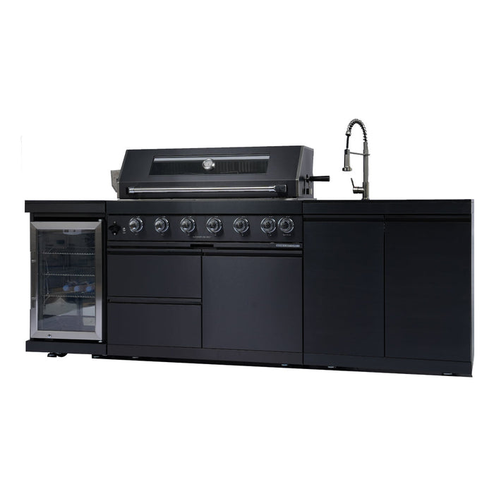 NG 95" 6-Burner 85000 BTU Black Outdoor Kitchen Island Grill Rotisserie kit Granite Countertops