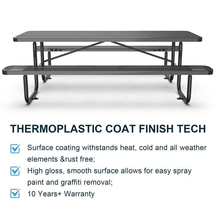 Chery Industrial 8 ft Metal Picnic Tables for Outdoors, Rectangle Coated Steel Patio Furniture Set