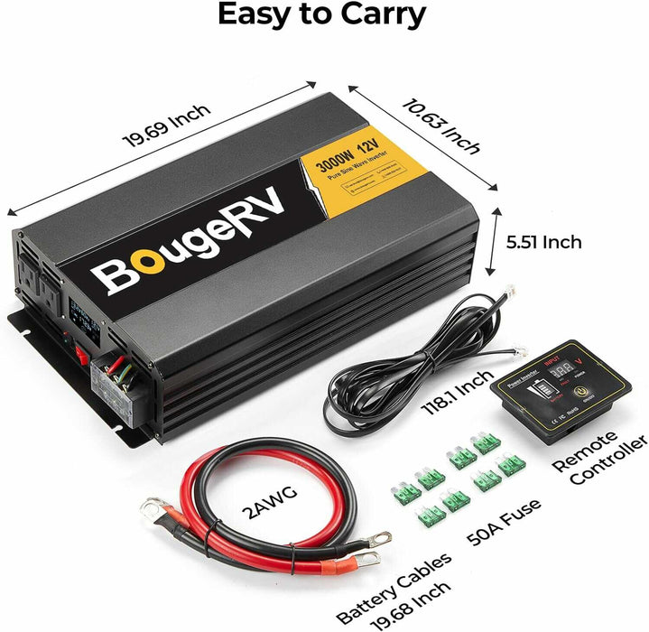 BougeRV 3000W 12V Pure Sine Wave Inverter