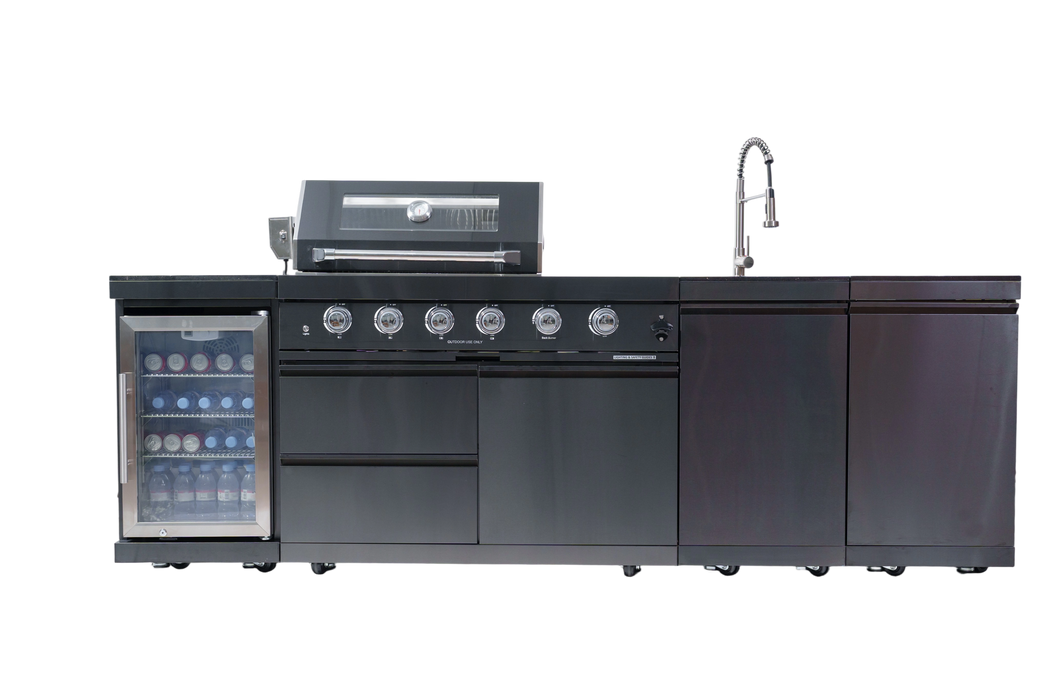 NG 104" 4-Burner 72,000 BTU Black Outdoor Kitchen Island Grill + Rotisserie Kit