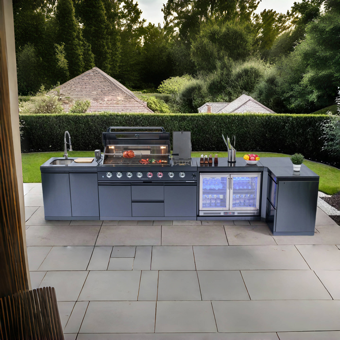 153+44" 6-Burner 96000 BTU Black Outdoor Kitchen  Island Grill with Wine Cooler & Drawers