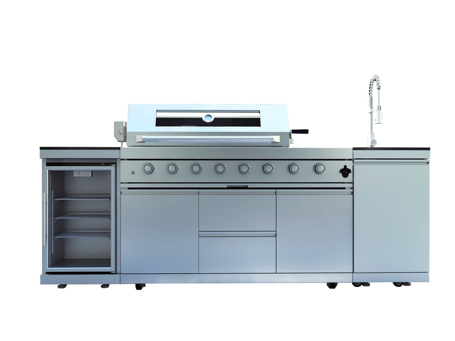 96" 6-Burner 96,000 BTU Silver Outdoor Kitchen Island Grill with Wine Cooler & Sink