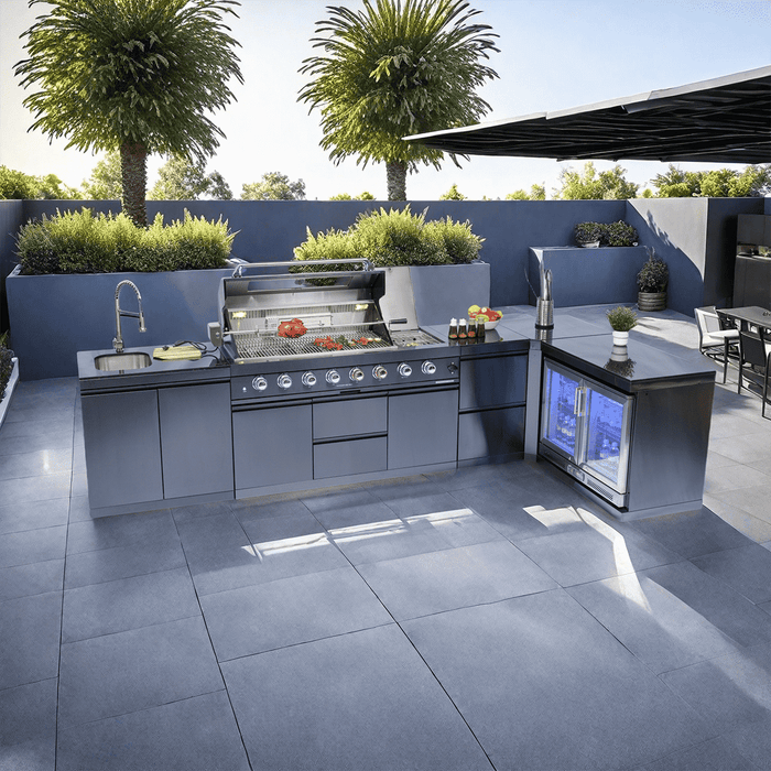 153+44" 6-Burner 96000 BTU Black Outdoor Kitchen  Island Grill with Wine Cooler & Drawers
