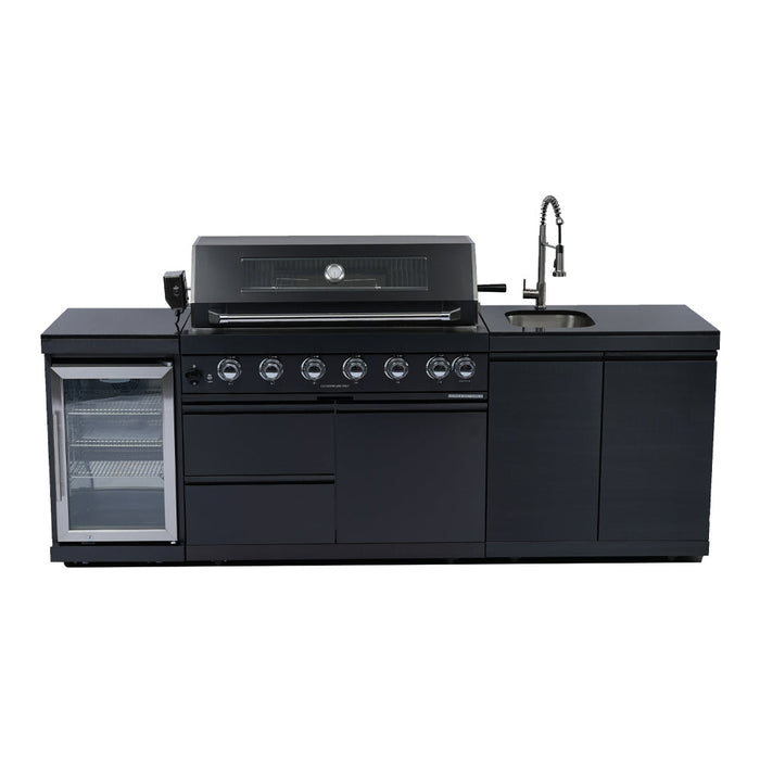 96" 6-Burner 85000 BTU Deluxe Stainless Steel Gas Outdoor Kitchen Island Grill with Wine Cooler & Sink