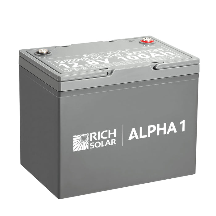 Rich Solar ALPHA 1 | 12V 100Ah LiFePO4 Battery | Powerful 12V Lithium Battery for RVs, Trailers, Vans, Boats, Off-Grid | 5,000 Lifetime Cycles | Bluetooth and Internal Heat Technology