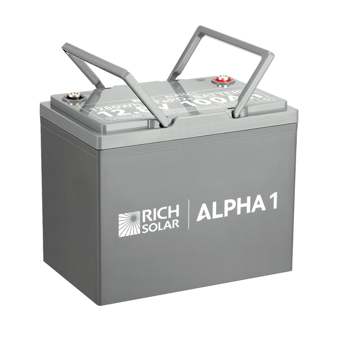 Rich Solar ALPHA 1 | 12V 100Ah LiFePO4 Battery | Powerful 12V Lithium Battery for RVs, Trailers, Vans, Boats, Off-Grid | 5,000 Lifetime Cycles | Bluetooth and Internal Heat Technology