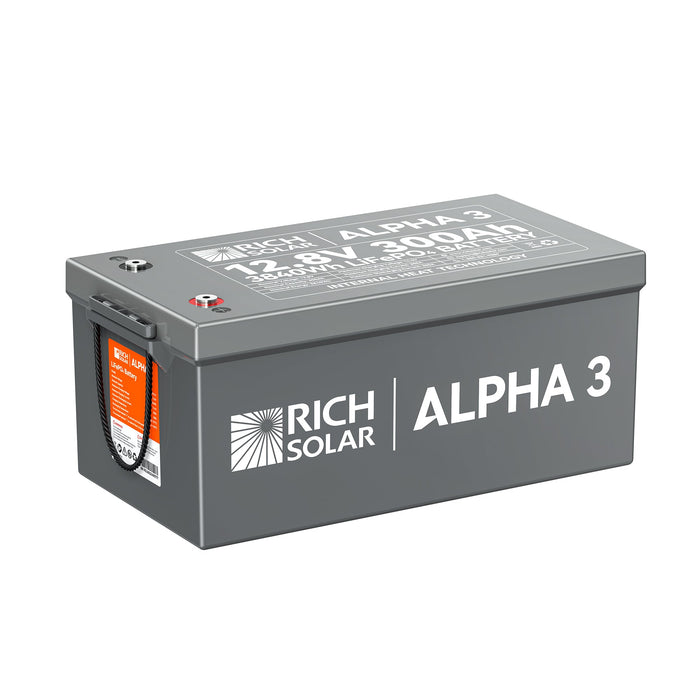 Rich Solar ALPHA 3 12V 300Ah LiFePO4 Battery (3.84kWh), Internal Heating, Bluetooth, IP65 Lithium Battery for RVs, Cabins