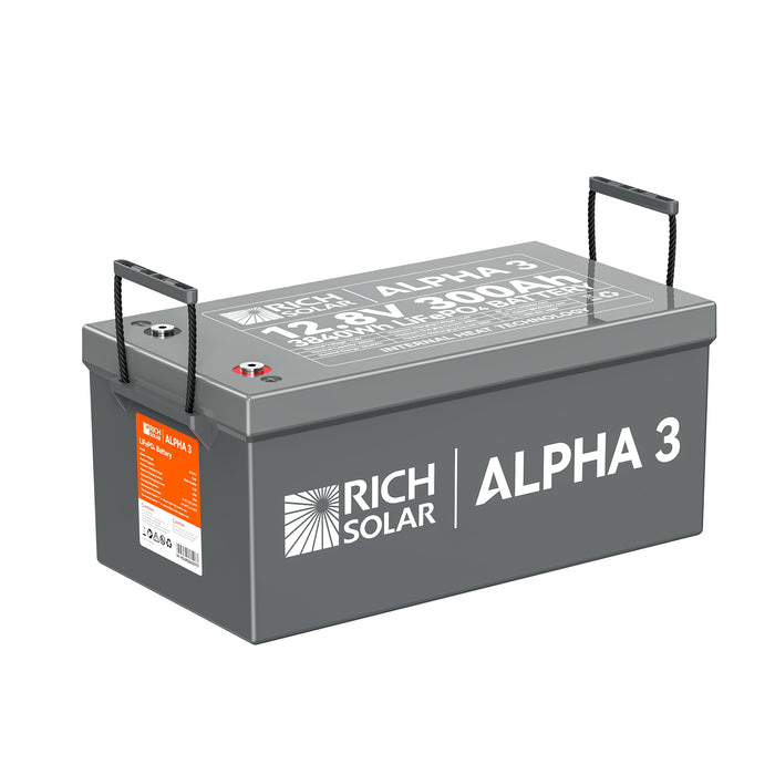 Rich Solar ALPHA 3 12V 300Ah LiFePO4 Battery (3.84kWh), Internal Heating, Bluetooth, IP65 Lithium Battery for RVs, Cabins