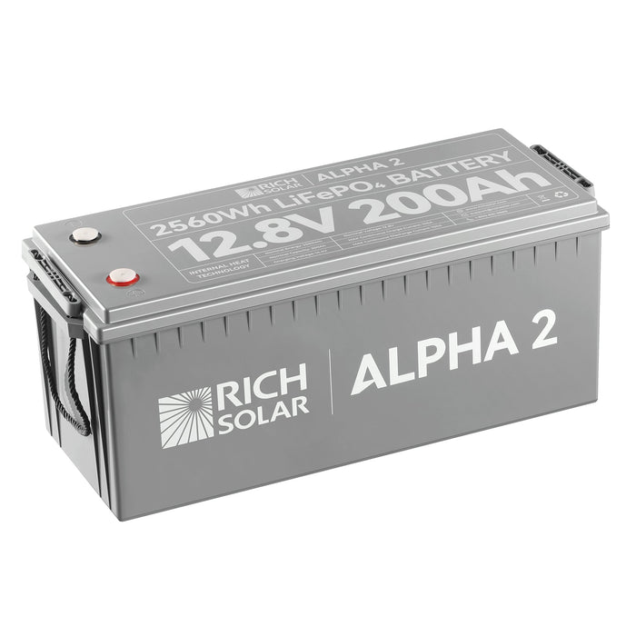 Rich Solar ALPHA 2 | 12V 200Ah LiFePO4 Battery | Powerful 12V Lithium Battery for RVs, Trailers, Vans, Boats, Off-Grid | 5,000 Lifetime Cycles | Bluetooth and Internal Heat Technology
