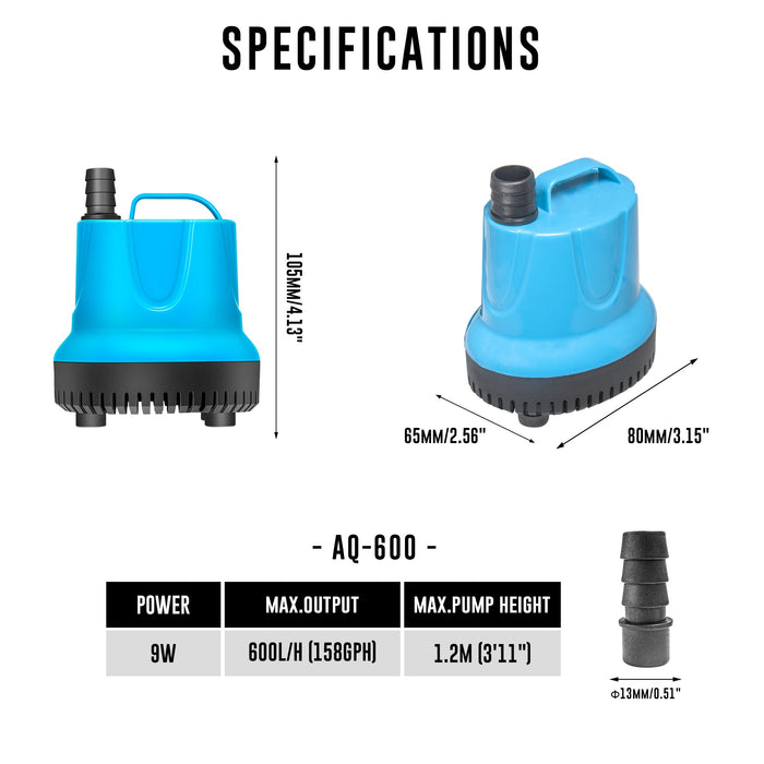 Aqua Dream 158 GPH Bottom Suction Water Pump - 9W Energy Efficient, Low-Suction