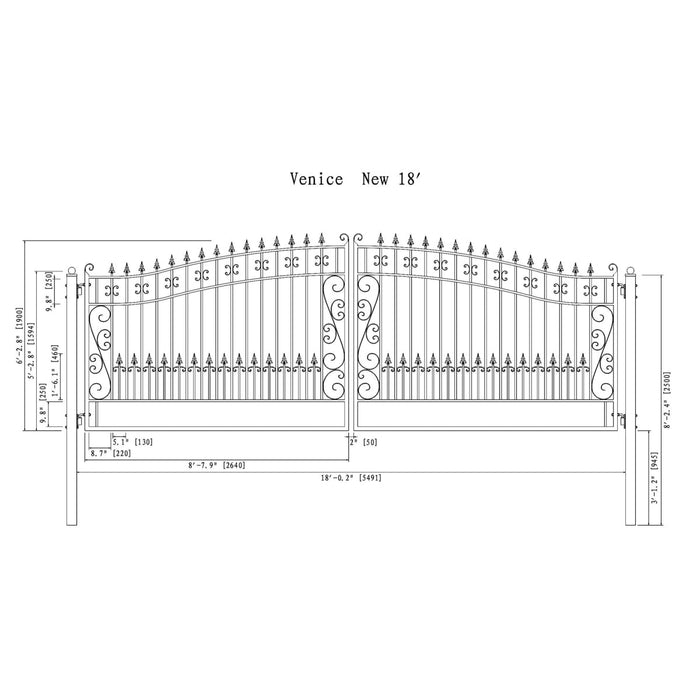 Chery Industrial 18’ x 6’ Steel Dual Swing Driveway Gate Venice‑Style