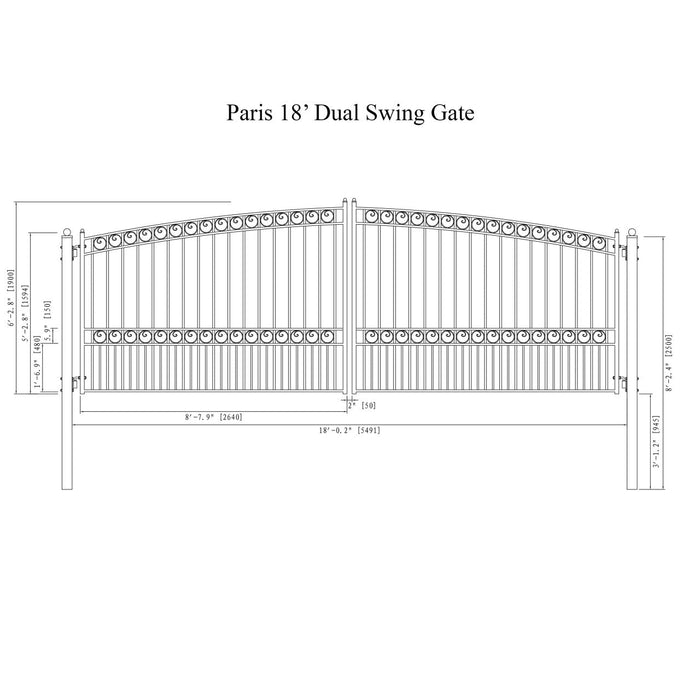 Chery Industrial 18’ x 6’ Steel Dual Swing Driveway Gate Paris‑Style