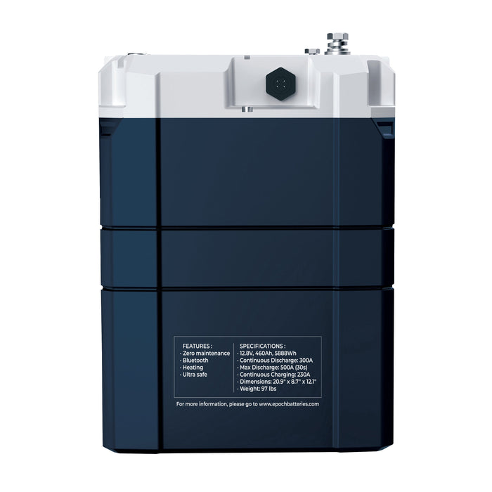 Epoch Batteries 12V 460Ah V2 LiFePO4 Battery | Group 8D Size, IP67, Heated, Bluetooth & Victron Comms