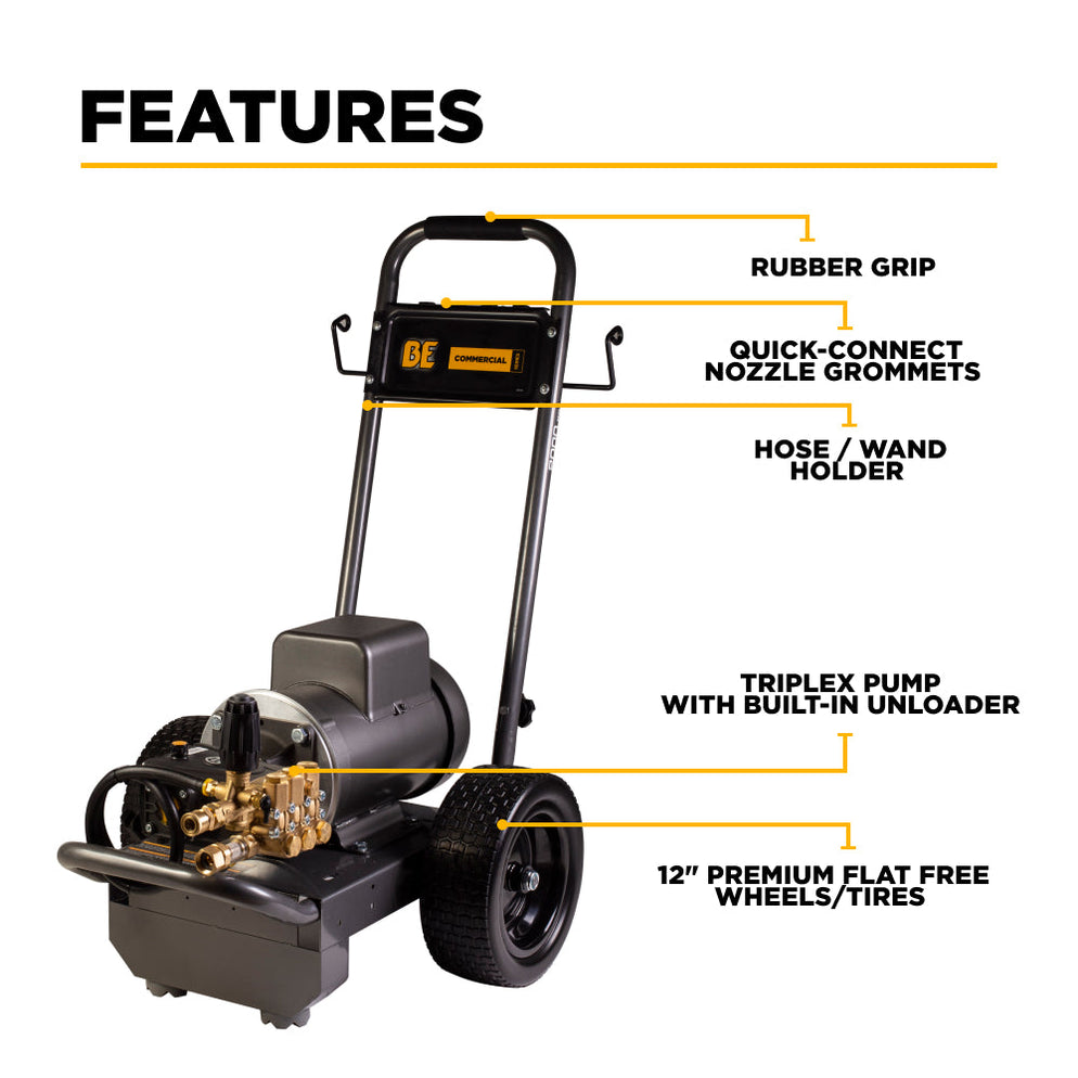 BE Power 2,000 PSI 3.5 GPM 5.0 HP Electric Pressure Washer with Baldor ...