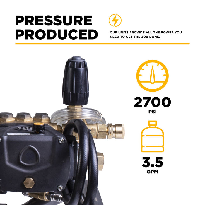 BE Power 2,700 PSI 3.5 GPM 7.5 HP Electric Pressure Washer with Baldor Motor and AR Triplex Pump - B2775E3AHE