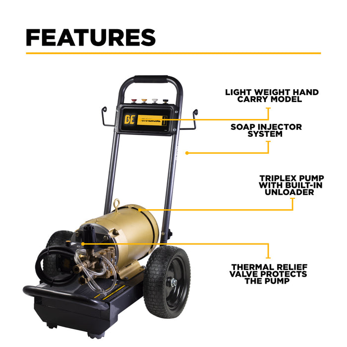 BE Power 2,700 PSI 3.5 GPM 7.5 HP Electric Pressure Washer with Baldor Motor and AR Triplex Pump - B2775E3AHE