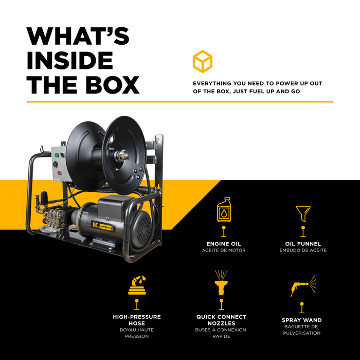 BE Power 2,000 PSI 4.0 GPM 5.0 HP Electric Pressure Washer with Baldor Motor and AR Triplex Pump - X-2050FW1A