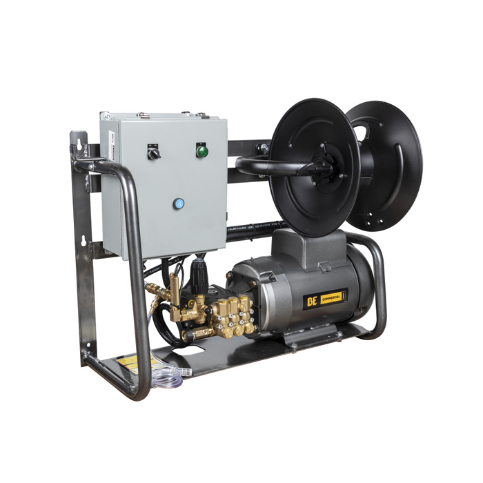 BE Power 2,000 PSI 4.0 GPM 5.0 HP Wall Mount Electric Pressure Washer with a Baldor Motor and General Triplex Pump - X-2050FW1GENHT