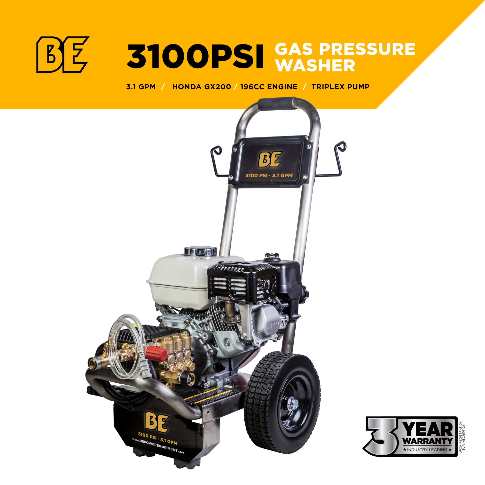 BE Power 3,100 PSI 3.1 GPM Cold Water Gas Pressure Washer - B3165HSGS ...