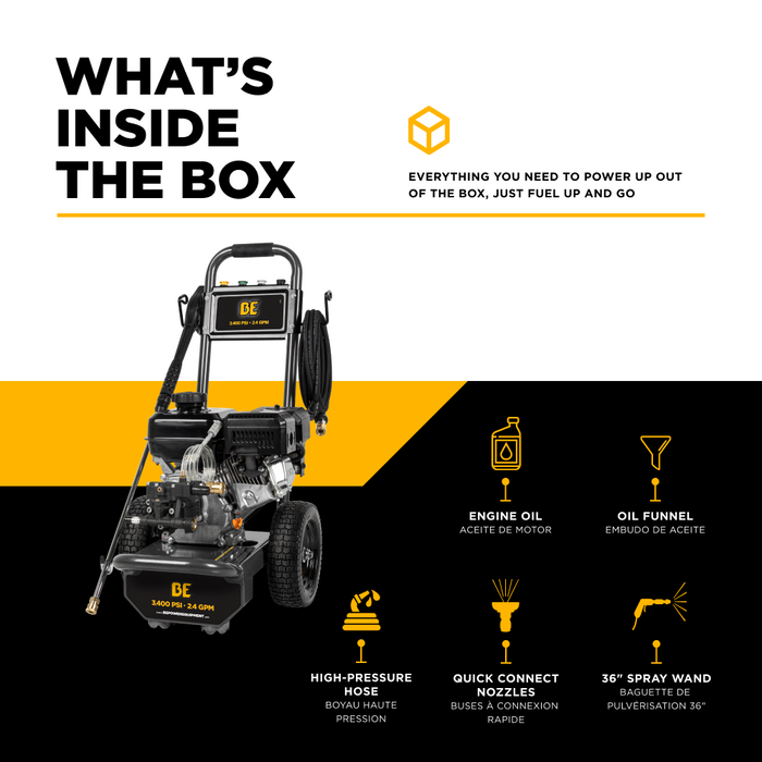BE Power 3,400 PSI 2.5 GPM Cold Water Gas Pressure Washer - B3475PX