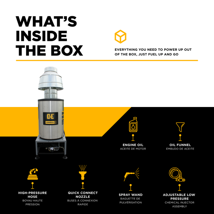 BE Power 2,500 PSI 3.5 GPM 5.0 HP Hot Water Pressure Washer with Baldor Motor and AR Triplex Pump - HW255E3CNG