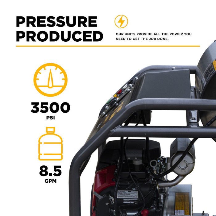 BE Power 3,500 PSI - 8.5 GPM Hot Water Pressure Washer Honda GX690 Engine and AR Triplex Pump - HW3524HA12V