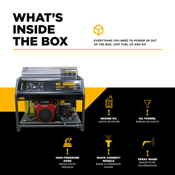 BE Power 3,500 PSI - 8.5 GPM Hot Water Pressure Washer Honda GX690 Engine and AR Triplex Pump - HW3524HA12V