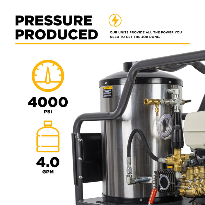 BE Power 4,000 PSI - 4.0 GPM Hot Water Pressure Washer with Honda GX390 Engine and Comet Triplex Pump - HW4013HC