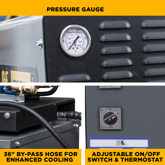 BE Power 3,000 PSI 4.0 GPM 7.5 HP Hot Water Pressure Washer with 7.5HP Motor and General Triplex Pump - X-HW3075EW3GEN