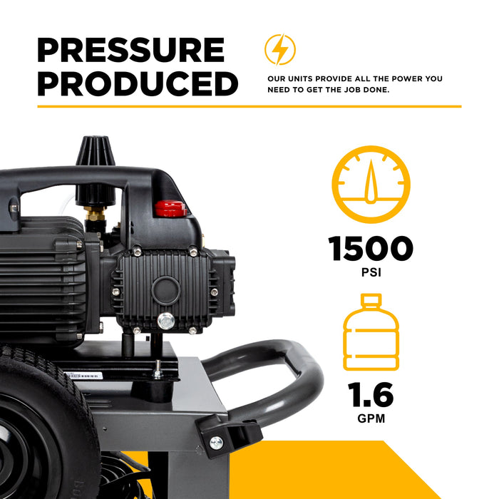 BE Power 1,500 PSI 1.6 GPM 1.5 HP Electric Pressure Washer with Powerease Motor and Triplex Pump - B1515EN