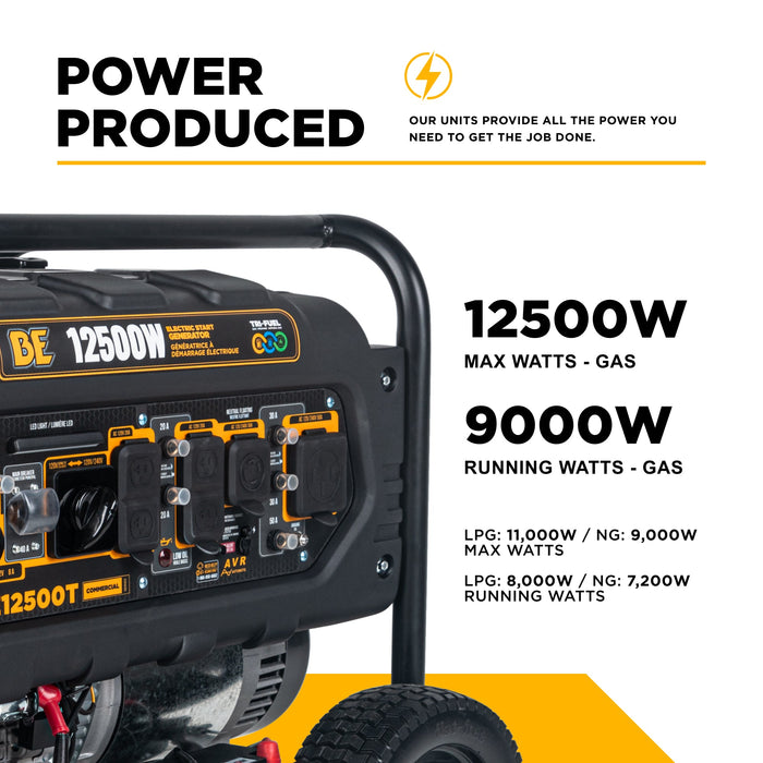 BE Power 12,500 Watt Tri-Fuel Generator - BE12500T