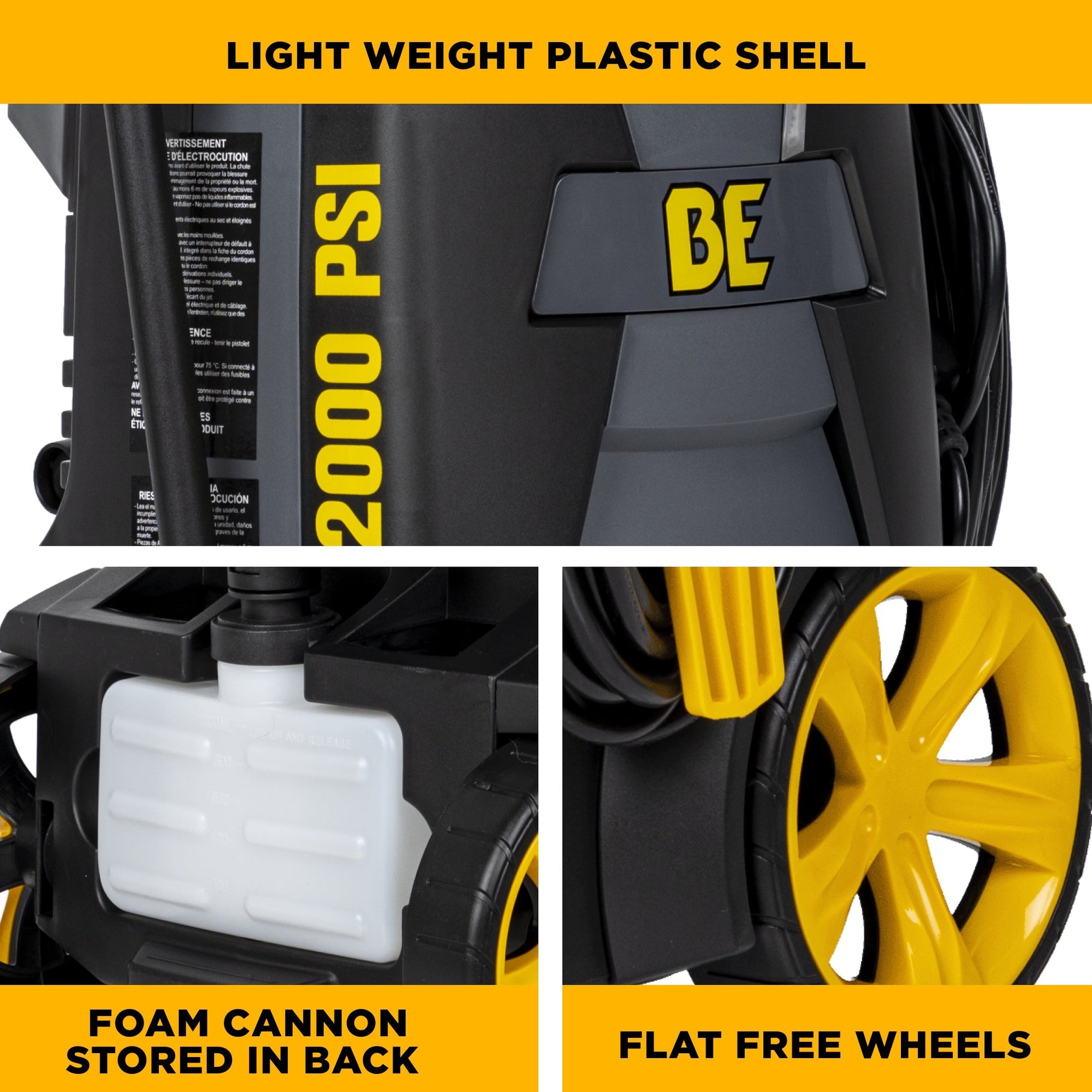 BE Power 2,000 PSI 1.7 GPM Electric Pressure Washer with Powerease Mot ...