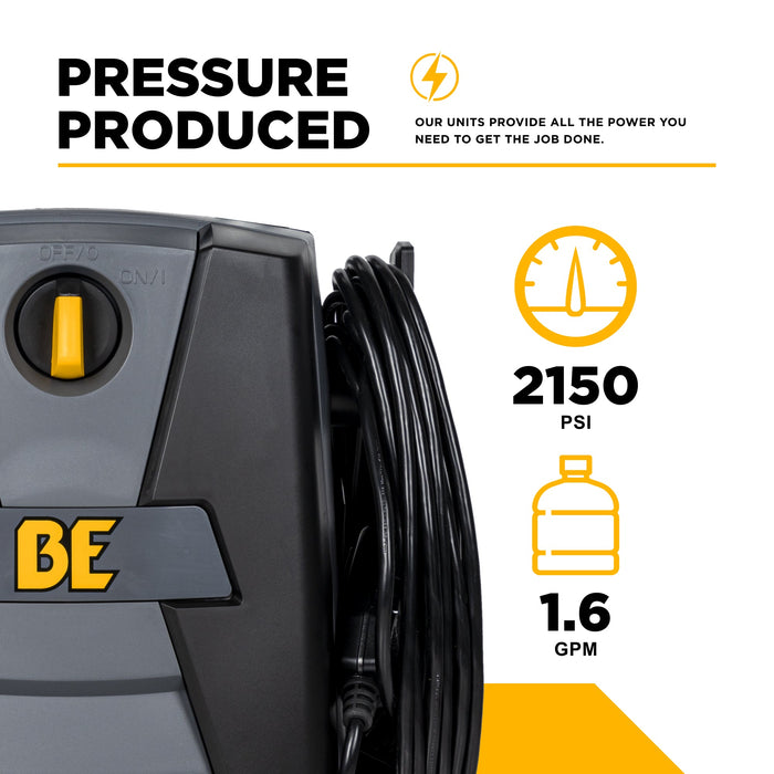 BE Power 2,150 PSI 1.6 GPM Electric Pressure Washer with Powerease Motor and AR Axial Pump - P2115EN