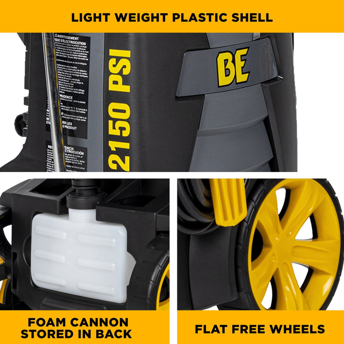 BE Power 2,150 PSI 1.6 GPM Electric Pressure Washer with Powerease Motor and AR Axial Pump - P2115EN