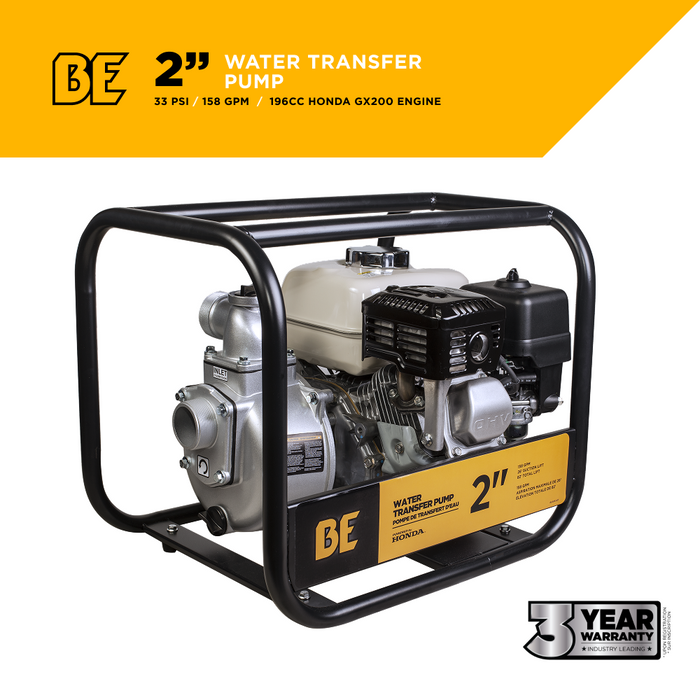 BE Power 2" Water Transfer Pump with Honda GX200 Engine