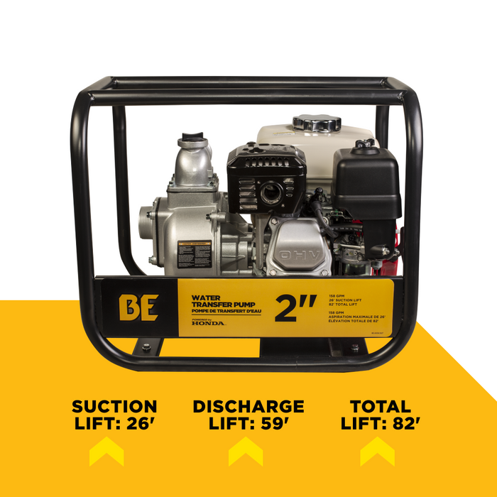 BE Power 2" Water Transfer Pump with Honda GX200 Engine