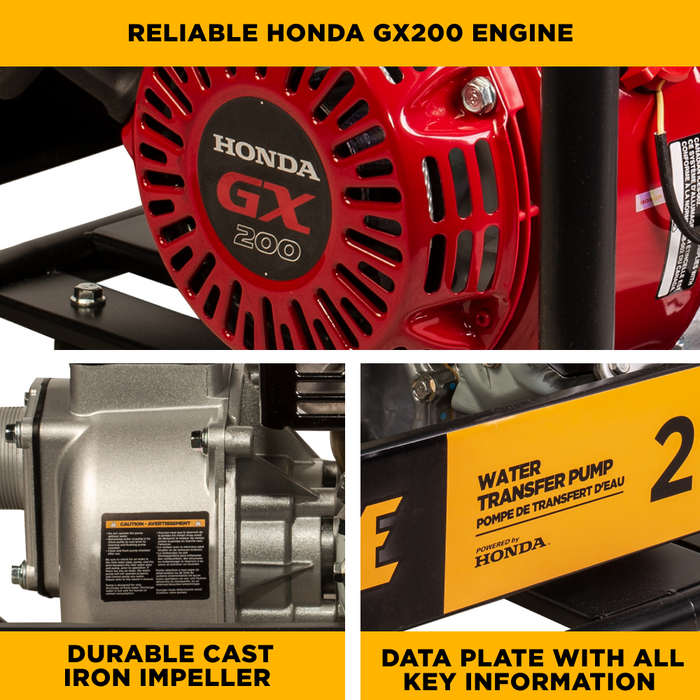 BE Power 2" Water Transfer Pump with Honda GX200 Engine