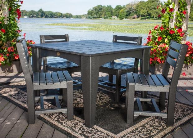 LuxCraft Recycled Plastic Island Dining Height Table Set (44" Square) With 4 Island Side Chairs