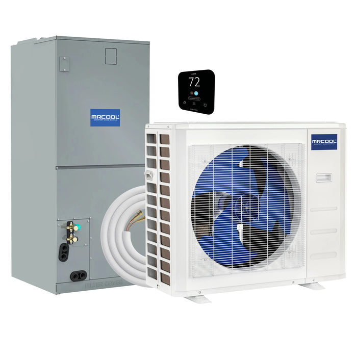 MRCOOL Hyper Heat 2nd Gen 36K BTU, 3 Ton, 17.4 SEER2 Heat Pump Condenser and Ducted Air Handler with 25 Ft. R-454B No-Vac Line Set (CENTRAL-36-HP-230B25)