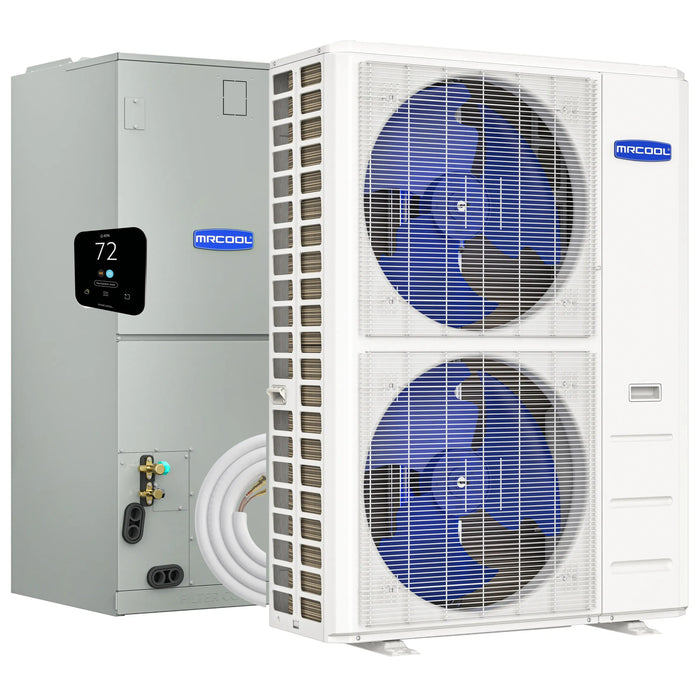 MRCOOL Hyper Heat 2nd Gen 60K BTU, 5 Ton, 16 SEER2 Heat Pump Condenser and Ducted Air Handler with 25 Ft. R-454B No-Vac Line Set (CENTRAL-60-HP-230B25)