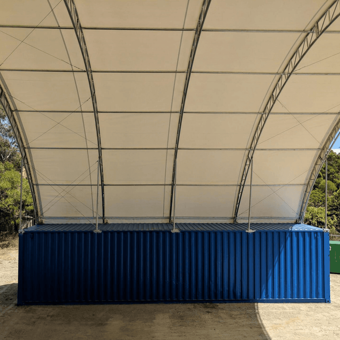 Chery Industrial 40'x40'x15' Double Truss Shipping Container Canopy Shelter, Outside