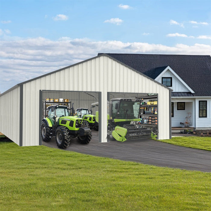 Chery Industrial 25' x 33' Double Garage Metal Shed with Side Entry Door