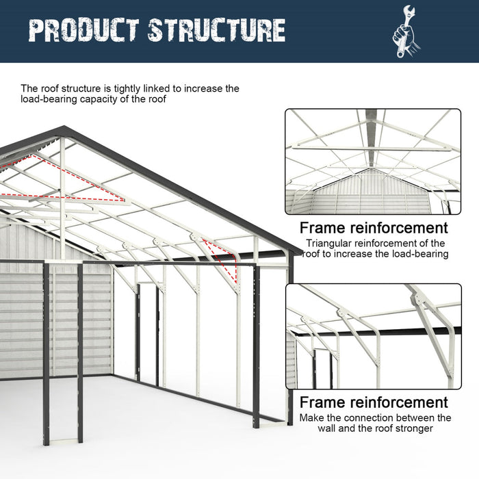 Chery Industrial 25' x 33' Double Garage Metal Shed with Side Entry Door