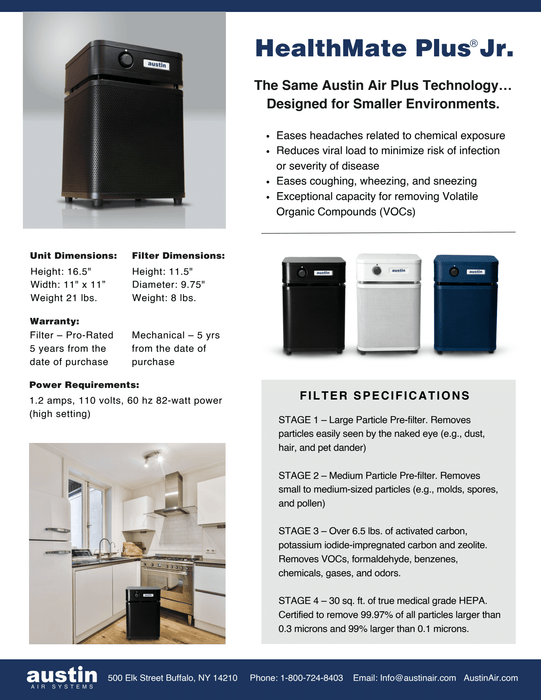 Austin Air HealthMate Plus Junior Air Purifier | Compact HEPA + Carbon Filtration for Smoke and VOCs