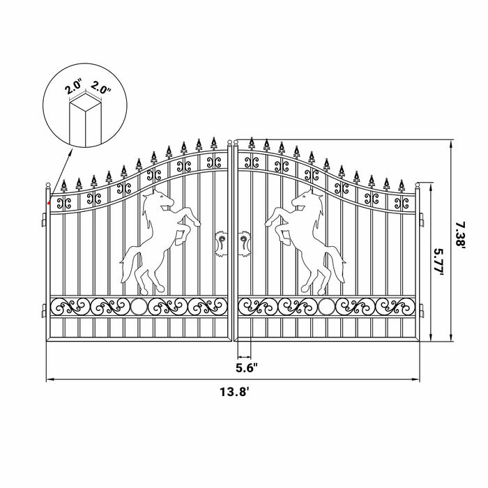 Chery Industrial 14x8 ft Steel Dual Swing Driveway Gate with Horse Pattern